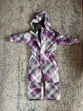 Protest Kids Purple Plaid Hooded One-Piece Snowsuit